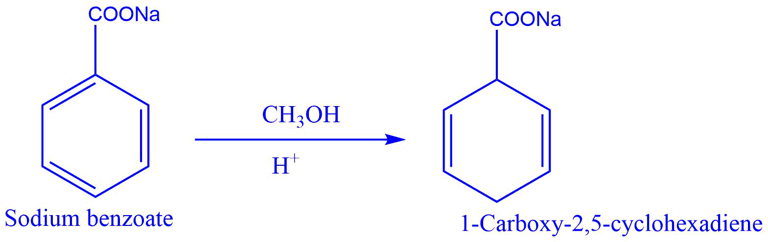 Reduction of sodium benzoate to 1-carboxy-2,5-cyclohexadiene